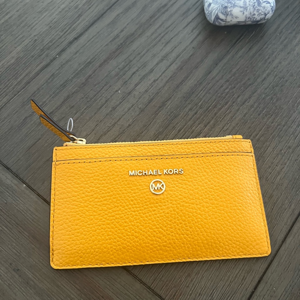 Michael Kors Yellow Pebbled Leather Zip Card Case